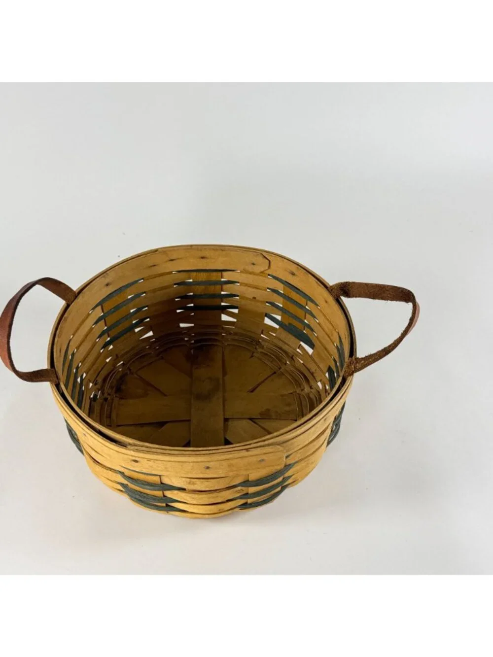 Vintage 1997 Longaberger Round Basket w/ Liner & Leather Handles USA